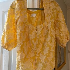 Anthropologie yellow embroidered blouse